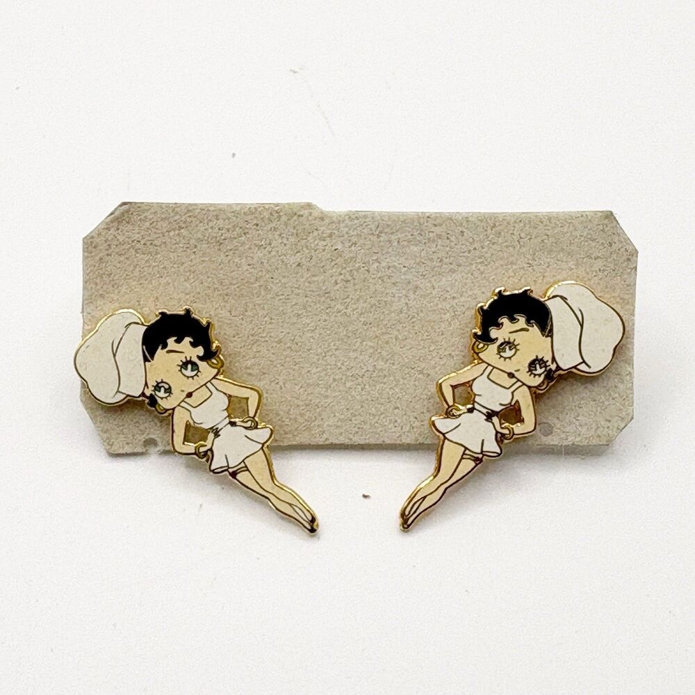 Betty Boop Chef Pierced Earrings Enamel Cartoon Chefs Hat